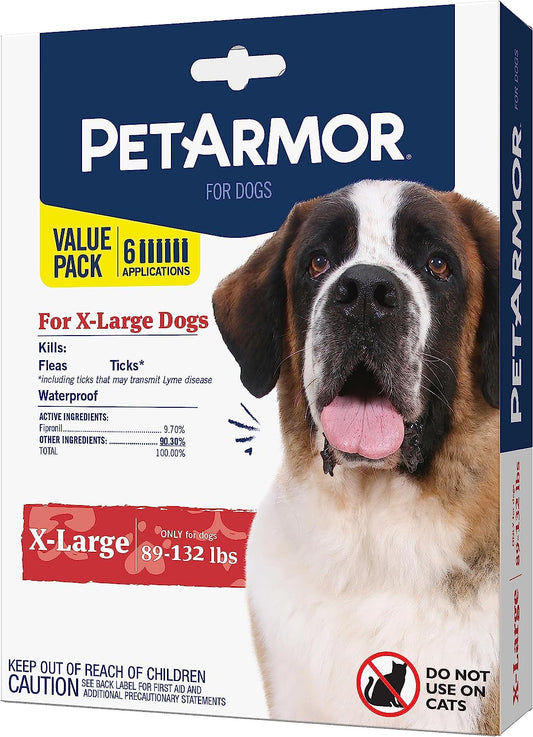 Petarmor for Dogs, Flea and Tick Treatment for Extra Large Dogs (89-132 Pounds), Includes 6 Month Supply of Topical Flea Treatments