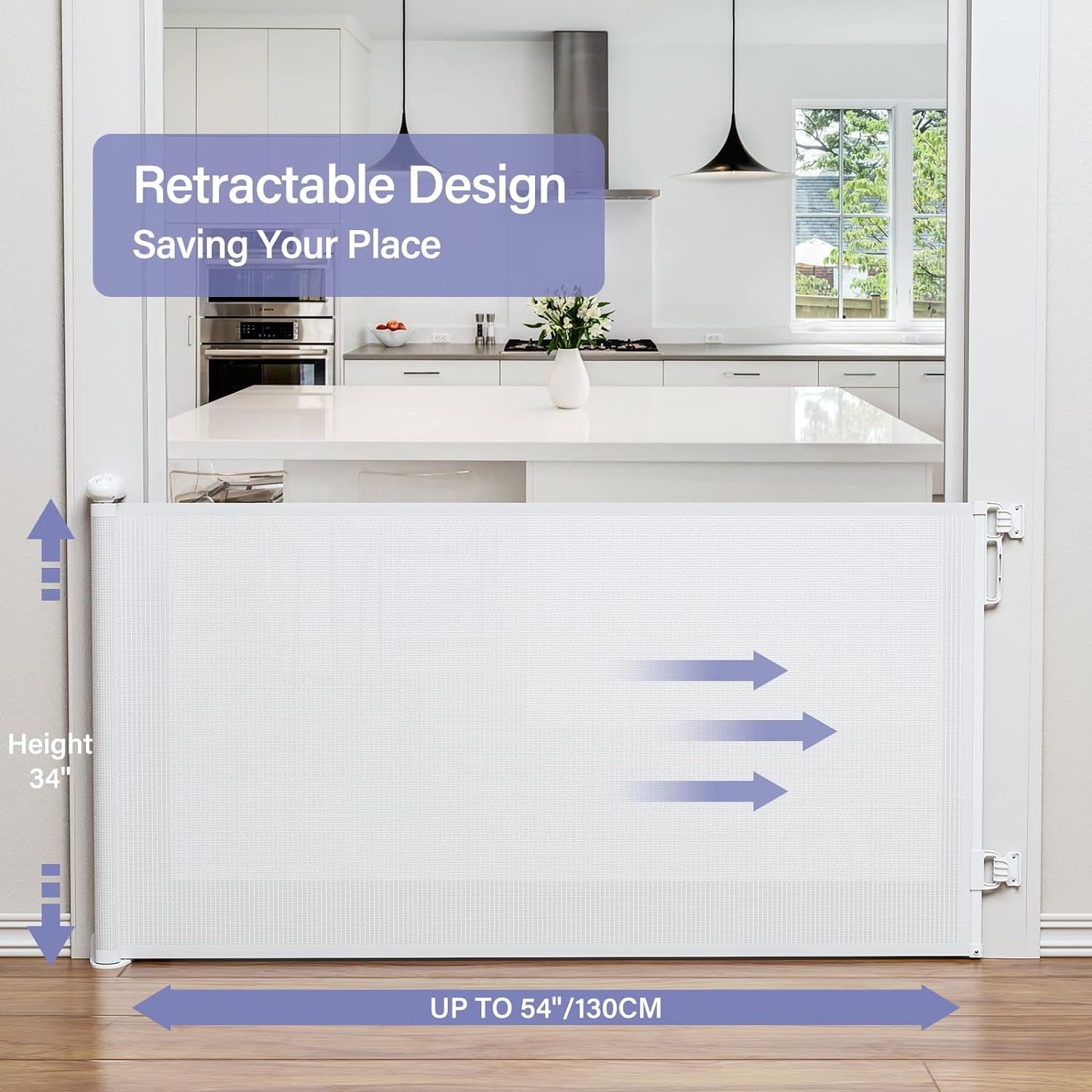 Retractable Baby Gates No Drilling, Probebi Retractable Dog Gate for the House Extends to 55" Wide 34" Tall, Gates for Baby Indoor, Stair Gate for Outdoor, Staris, Hallways, Doorways, Deck, Porch