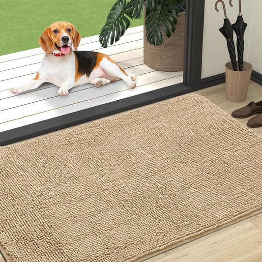 OLANLY Dog Door Mat for Muddy Paws, Absorbs Moisture and Dirt, Absorbent Non-Slip Washable Mat, Quick Dry Microfiber, Mud Mat for Dogs, Entry Indoor Door Mat for inside Floor(47X32 Inches, Beige)