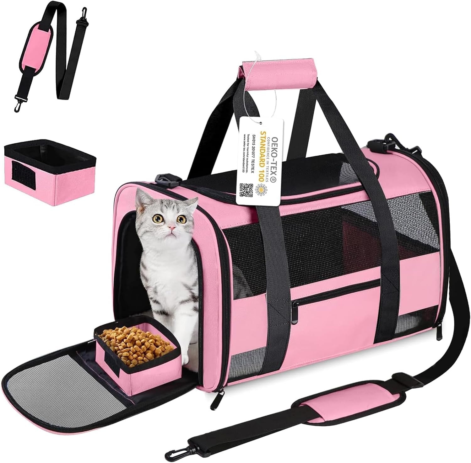 Large Cat Carrier Dog Carrier Pet Carrier for Medium Small Dogs, Collapsible Soft Sided Pet Carrier for Cats Dogs Puppy of 25 Lbs, Pink