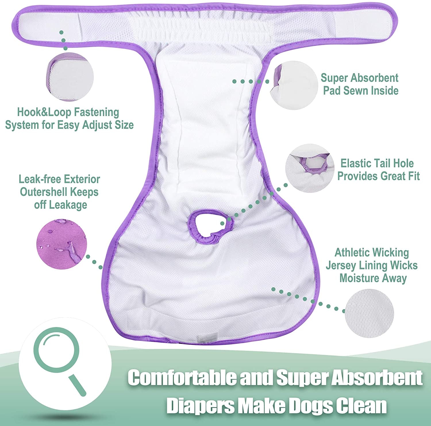 Wegreeco Washable Reusable Premium Dog Diapers,Pack of 3,Small Dog Puppy & Doggy Diapers Female,Dog Period Panties Diapers Female in Heat Morandi-1 S