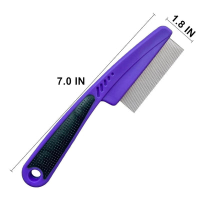 Flea Comb with Rubber Handle, Flea and Tick Comb for Dogs & Cats, Fine Tooth Dog Comb for Grooming (Purple)