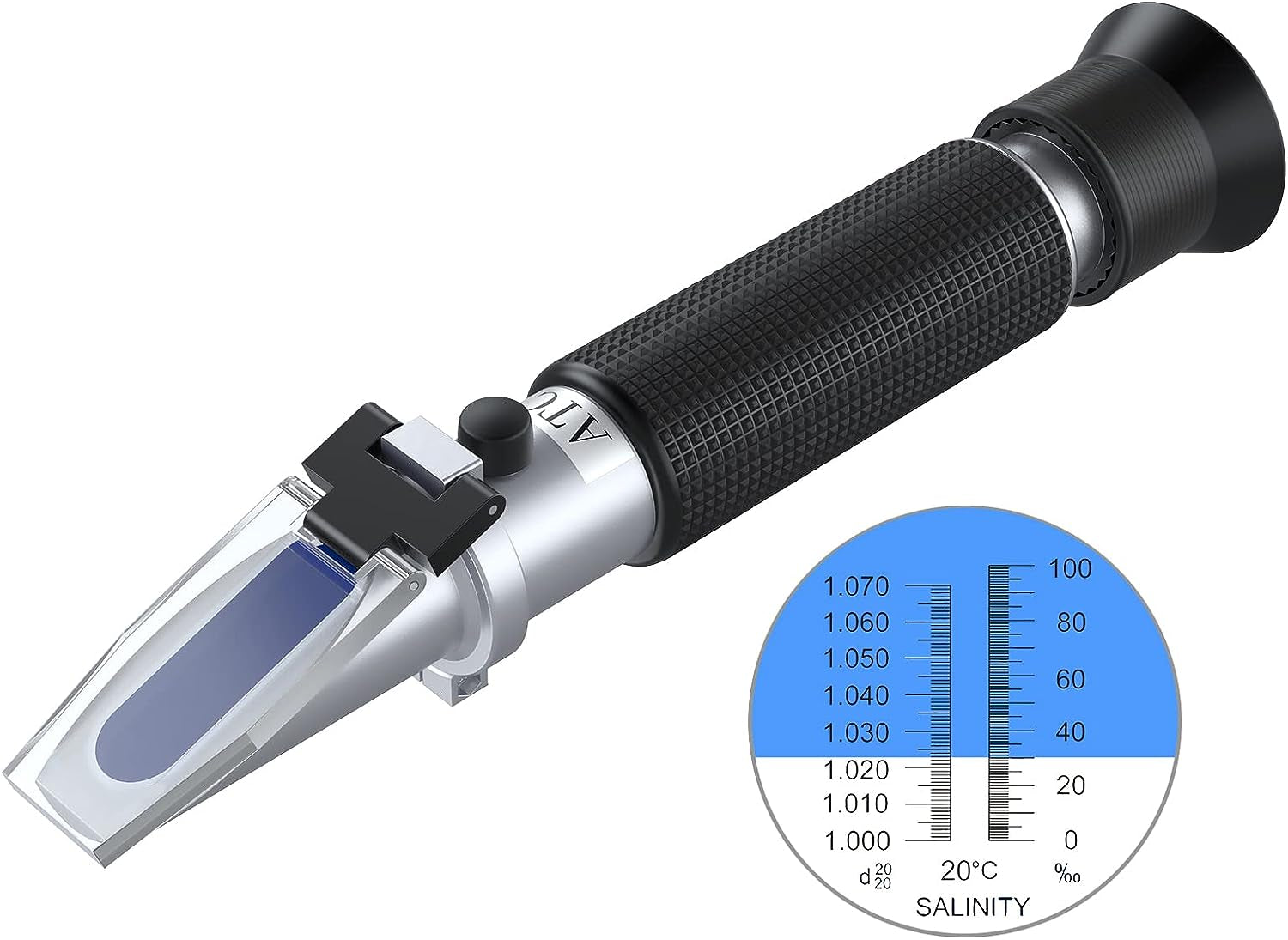 AUTOUTLET Salinity Refractometer Saltwater Aquarium for Seawater, Pool, Tank, Marine, Fishkeeping, 0-100PPT & 1.000-1.070 Salinity Tester with ATC Function Salinity Hydrometer Kit