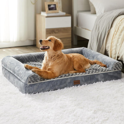 BFPETHOME Extra Large Dog Bed, Jumbo Dog Bed with Removable Cover, Waterproof Lining, Egg-Crate Foam Pet Sofa Bed, 48X35X7 Inches, Dark Grey