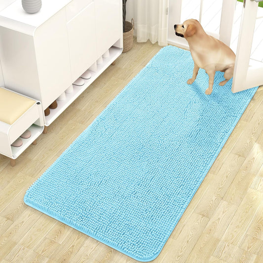 OLANLY Dog Door Mat for Muddy Paws, Absorbs Moisture and Dirt, Absorbent Non-Slip Washable Mat, Quick Dry Microfiber, Mud Mat for Dogs, Entry Indoor Door Mat for inside Floor(47X24 Inches, Blue)