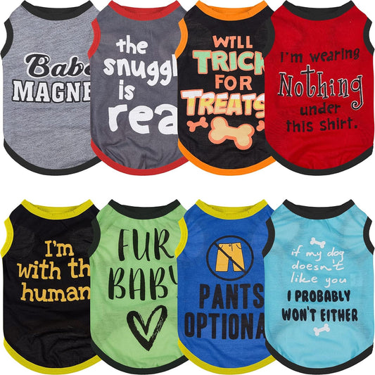 8 Pieces Dog Shirts Pet Printed Clothes with Funny Letters Summer Pet T Shirts Cool Puppy Shirts Breathable Dog Outfit Soft Dog Sweatshirt for Pet Dogs Cats (Classic Pattern,Large)