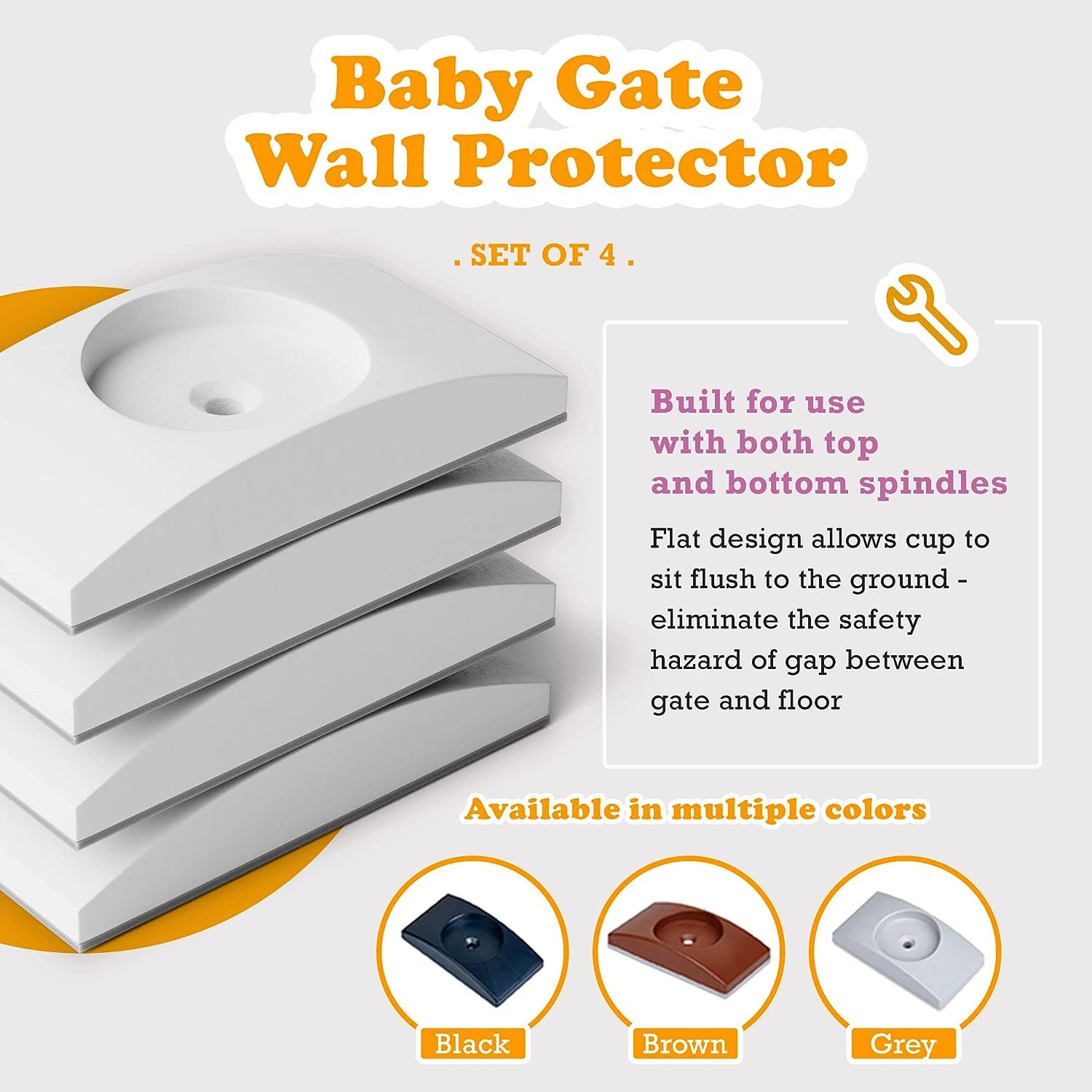 Wall Nanny - Baby Gate Wall Protector (Made in USA) Protect Walls from Pet Gates & Dog Gates - No Safety Hazard on Spindles - for Child Pressure Mounted Baby Gate for Stairs Cup Guard - Brown, 4 Pack