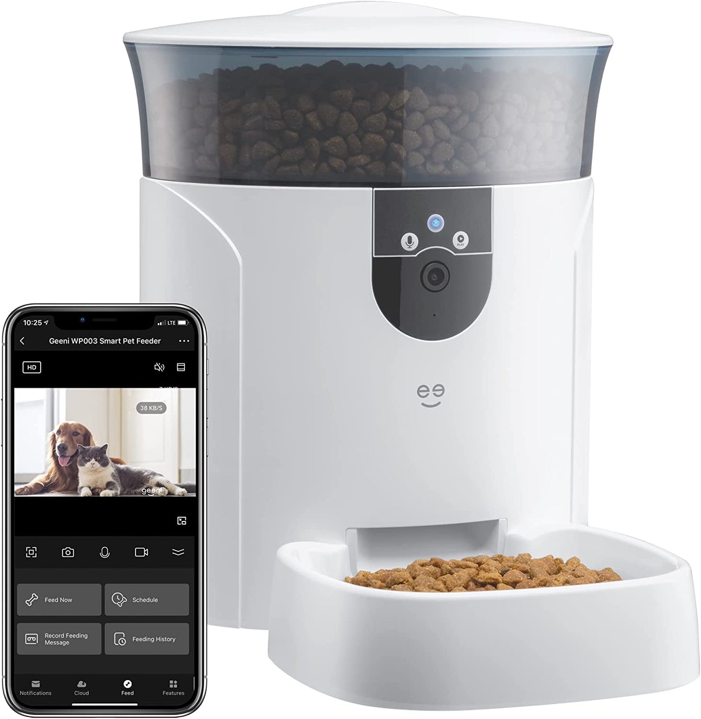 Geeni Smart Feeder, 4 Liter Automatic Pet Dog and Cat Feeder, Wi-Fi Control Compatible with Alexa and Google Home