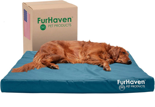 Furhaven Water-Resistant Cooling Gel Dog Bed for Large Dogs W/ Removable Washable Cover, for Dogs up to 95 Lbs - Indoor/Outdoor Logo Print Oxford Polycanvas Mattress - Deep Lagoon, Jumbo/Xl