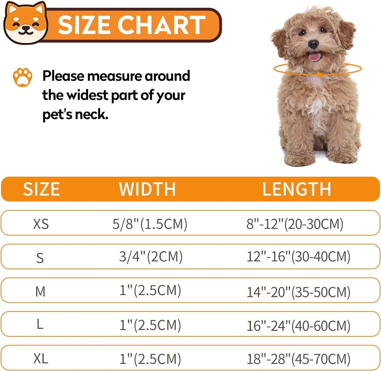 Reflective Dog Collar, Adjustable Soft Neoprene Padded Nylon Pet Collars with Buckle for Puppy and Small Dogs, Cats, Orange,Xs