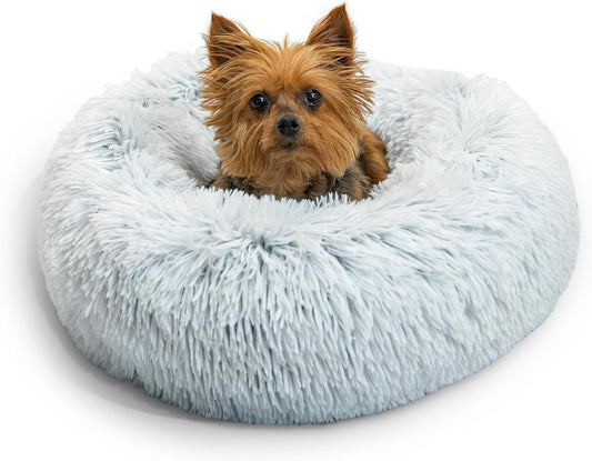 Best Friends by Sheri the Original Calming Donut Cat and Dog Bed in Shag Fur Frost, Extra Small 18"