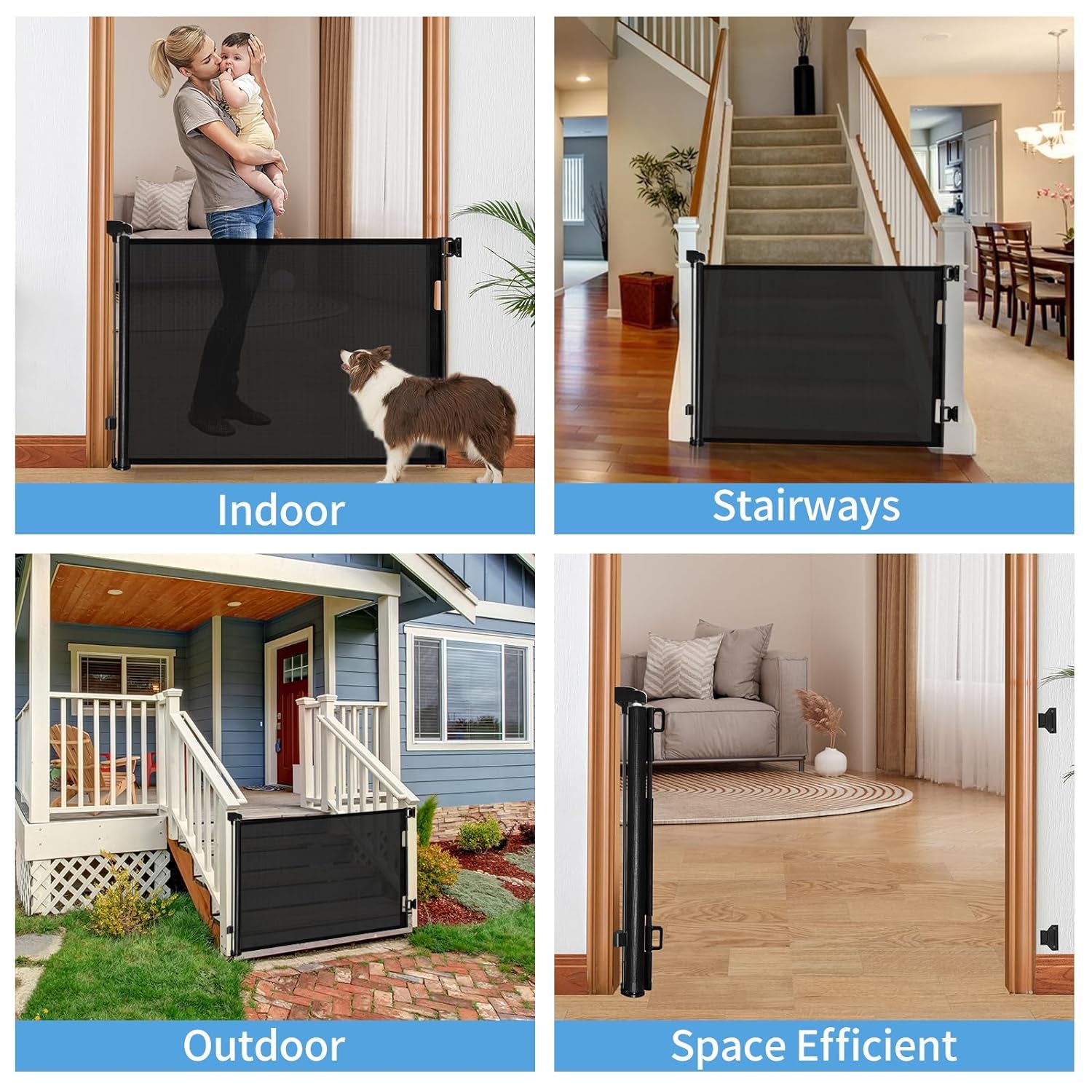 Retractable Baby Gate,Mesh Baby Gate or Mesh Dog Gate,33" Tall,Extends up to 55" Wide,Child Safety Gate for Doorways, Stairs, Hallways, Indoor/Outdoor（Black,33"X55"