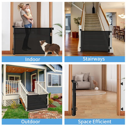 Retractable Baby Gate,Mesh Baby Extra Wide Gate,Extra Long Dog Gate,33" Tall,Large Extends up to 118" Wide,Child Safety Extra Large Gate for Doorways, Stairs, Indoor/Outdoor（Black,33"X118"）