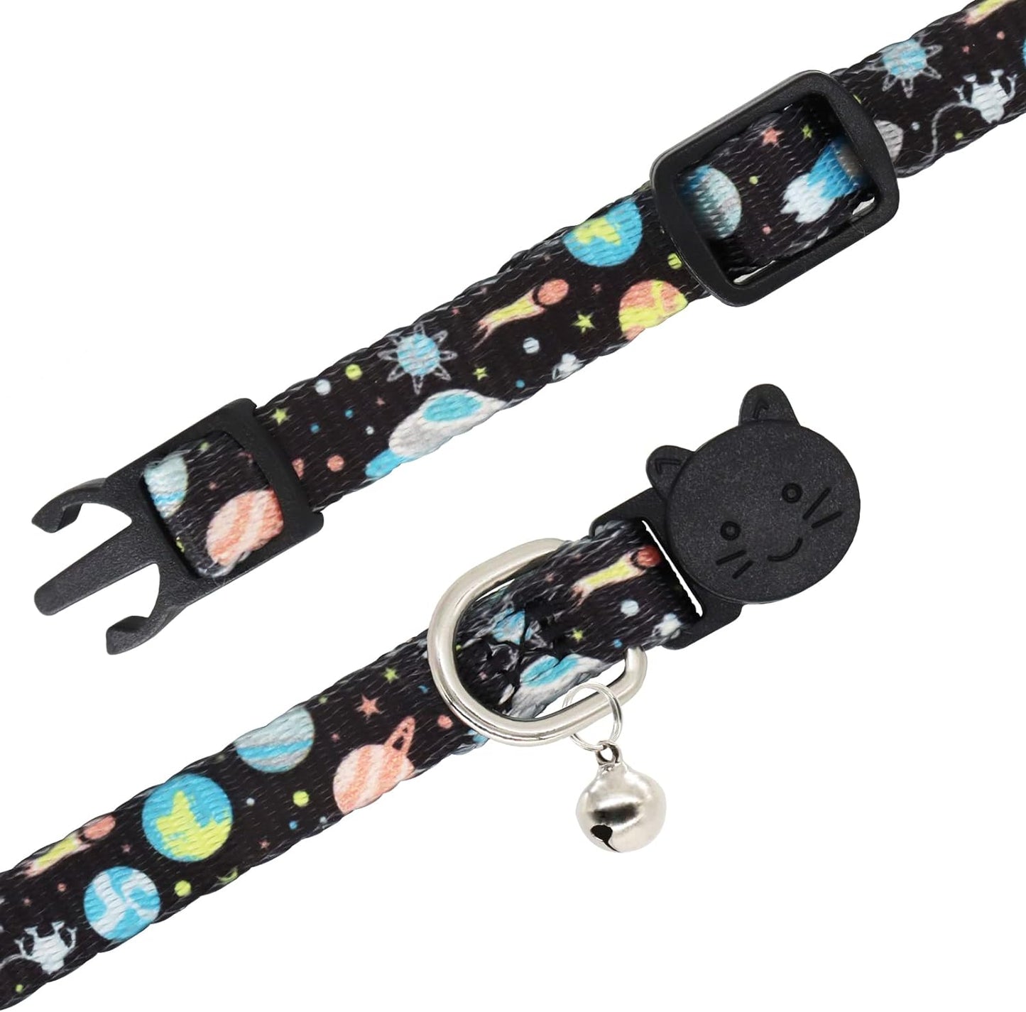 Cat Collar, 2 Pack Breakaway Collar with Bells, Safety Buckle Kitten Collars for Boy and Girl Cats, Black + Pink Flower