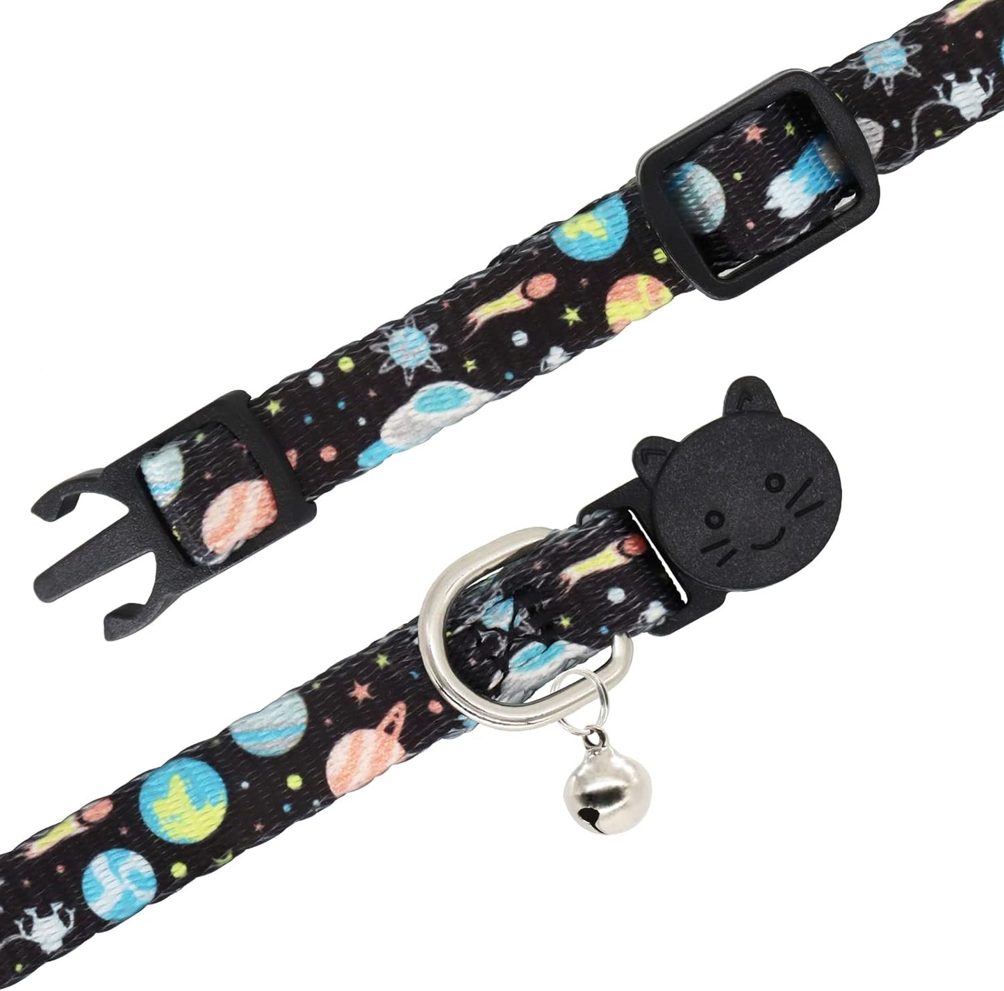 Cat Collar, 2 Pack Breakaway Collar with Bells, Safety Buckle Kitten Collars for Boy and Girl Cats, Star and Moon