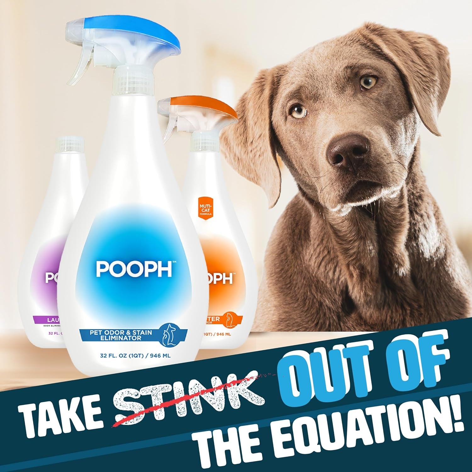 Pooph Pet Odor Eliminator and Litter Box Deodorizer - 2-32Oz Bottles - Dismantles Odors on a Molecular Basis, Freshens Cat Litter Boxes, Removes Urine, Feces, and Ammonia Odors