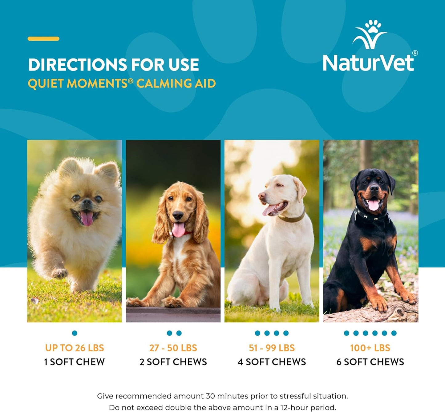 Naturvet Quiet Moments Calming Aid Melatonin Dog Supplement – Helps Reduce Stress in Dogs – for Pet Storm Anxiety, Fireworks, Motion Sickness, Grooming, Separation, Travel – 240 Ct. Chews