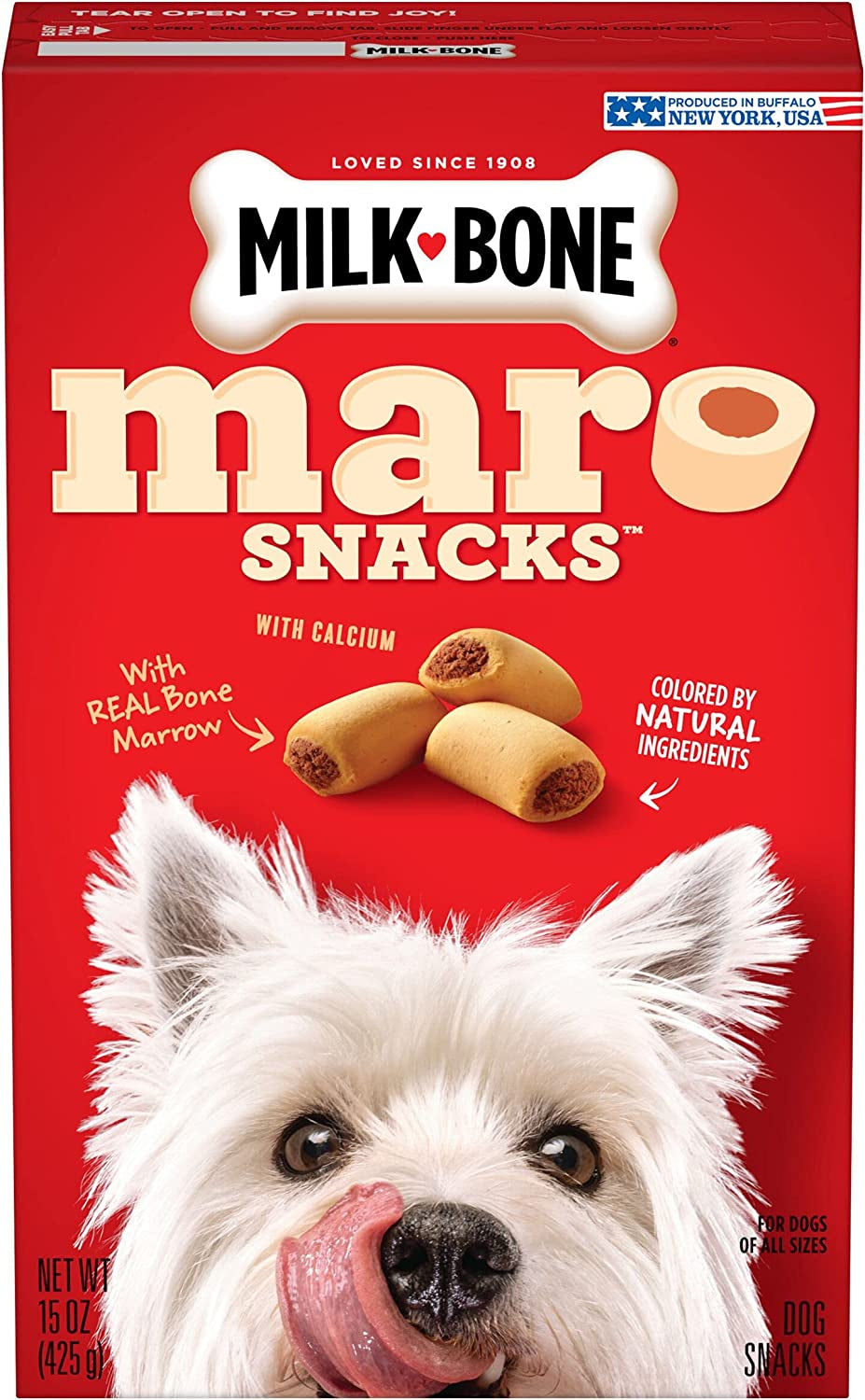 Milk-Bone Marosnacks Dog Treats, Beef, 15 Ounce (Pack of 6) with Real Bone Marrow and Calcium