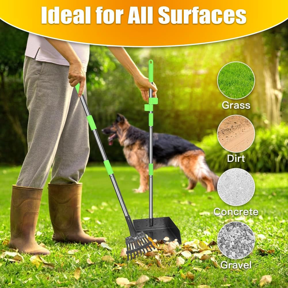 TOOGE Larger Pooper Scooper, Dog Pooper Scooper for Large Medium Small Dogs Heavy Duty Long Handle Metal Tray Rake Shovel Set for Yard Grass