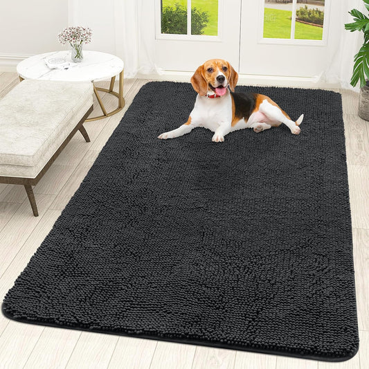 OLANLY Dog Door Mat for Muddy Paws, Absorbs Moisture and Dirt, Absorbent Non-Slip Washable Mat, Quick Dry Microfiber, Mud Mat for Dogs, Entry Indoor Door Mat for inside Floor(59X35 Inches, Dark Grey)