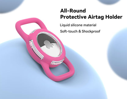 Waterproof Airtag Dog Collar Holder, Silicone & ABS Airtag Holder for Dog & Cat Collars, Ultra-Durable, Lightweight and Protective Airtag Case (Rose, Large)