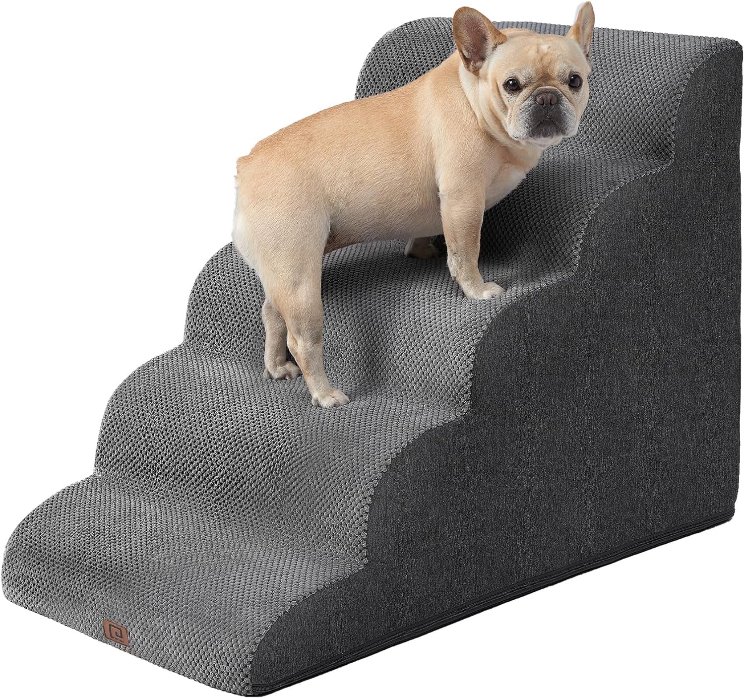 EHEYCIGA Curved Dog Stairs for High Beds, 5-Step Extra Wide Dog Steps for Small Dogs and Cats, Pet Stairs for High Bed Climbing, Non-Slip Balanced Pet Step Indoor, Grey