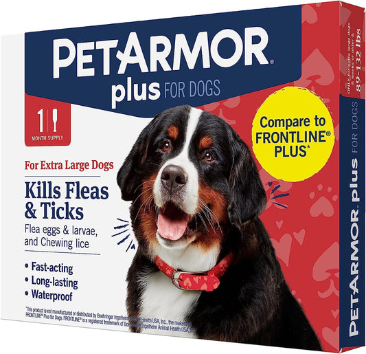 Petarmor plus Flea and Tick Prevention for Dogs, Dog Flea and Tick Treatment, 1 Dose, Waterproof Topical, Fast Acting, X-Large Dogs (89-132 Lbs)