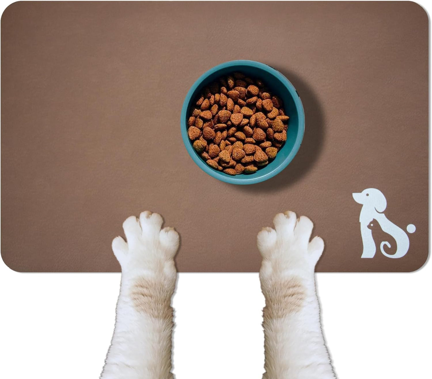 YCT Dog Food Feeding Mat, Non-Slip Dog Mat for Food, Resting and Sleeping Mat, with Single Dog Logo，18.1 X 11.8 Inches, Brown