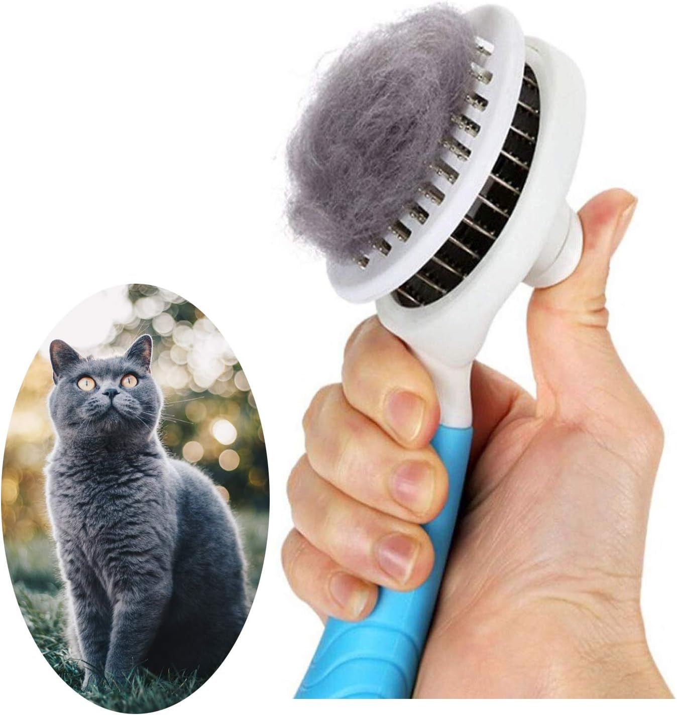 Cat Grooming Brush, Self Cleaning Slicker Brushes for Dogs Cats Pet Grooming Brush Tool Gently Removes Loose Undercoat, Mats Tangled Hair Slicker Brush for Pet Massage-Self Cleaning Upgraded (Gray)