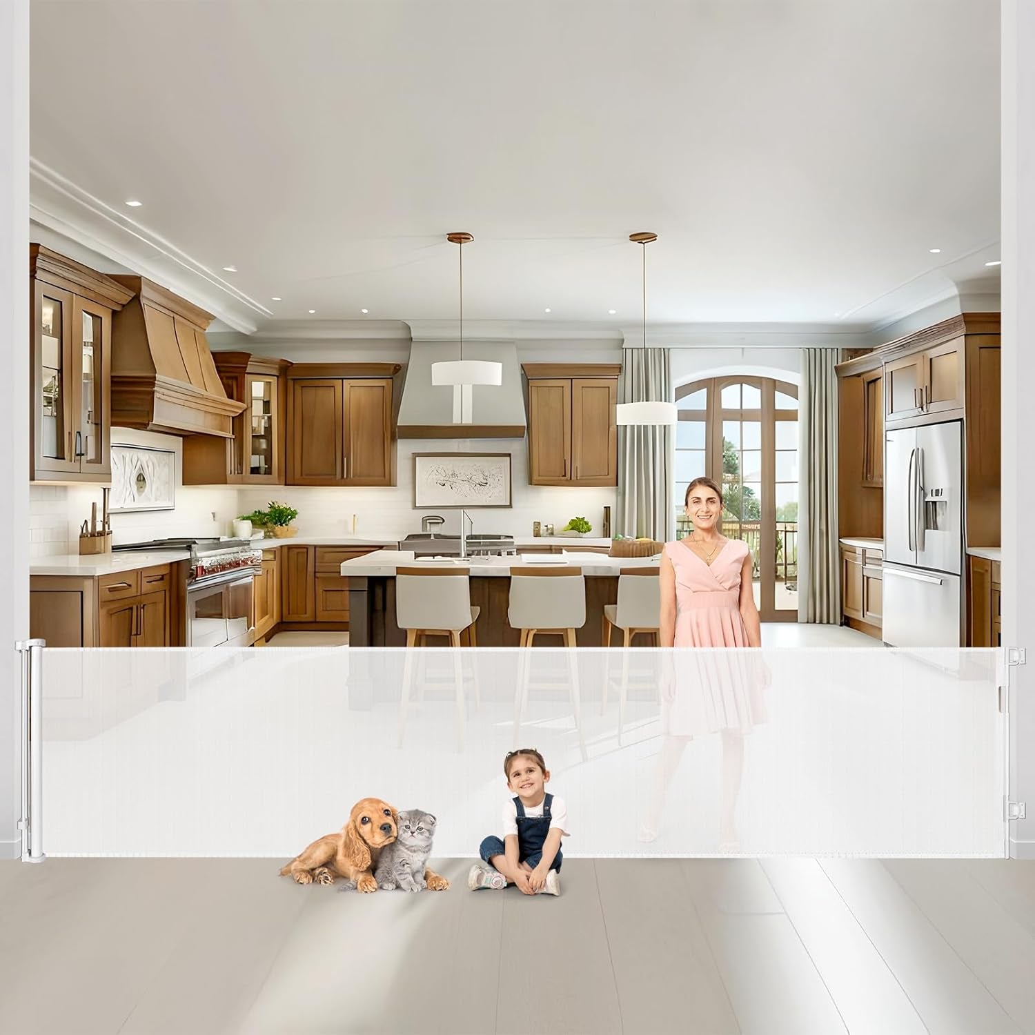 155 Inch Retractable Dog Gate Extra Wide Baby Gate Retractable Baby Gates for Large Openings Extra Large Baby Gate Outdoor Baby Gates for Dogs Indoor Extra Long Baby Fence Retractable Baby Barrier