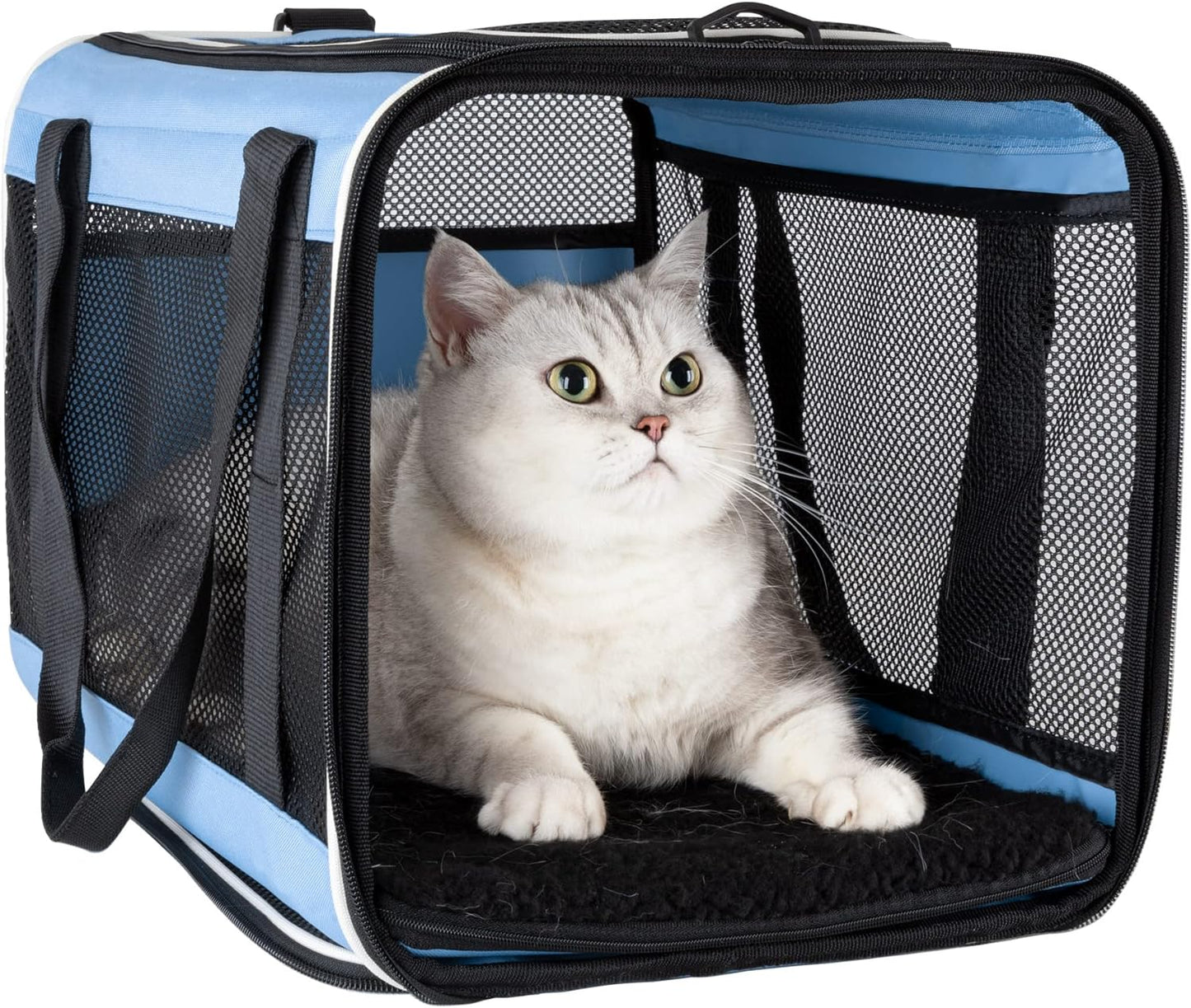 Petisfam Soft Pet Carrier for Large and Medium Cats, 2 Kitties, Small Dogs. Easy to Get Cat In, Great for Cats That Don'T like Carriers (Blue)