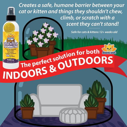 Bodhi Dog 3-In-1 Cat & Kitten Training Aid | Cat Deterrent Spray for Indoor and Outdoor Use | Cat Repellent Spray for Furniture | Establish Boundaries & Keep Cat off | Made in the USA (8 Oz)