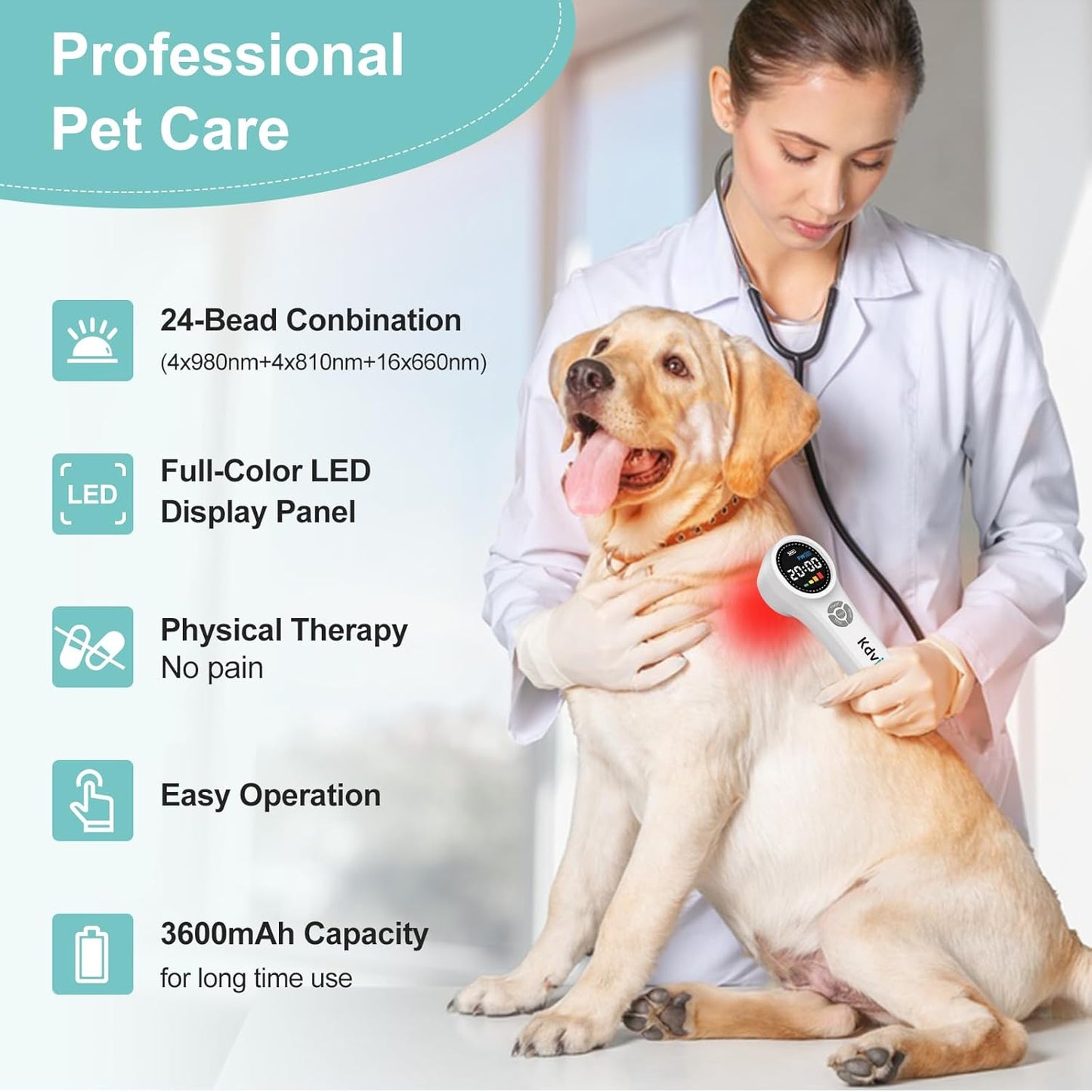 Cold Laser Therapy Device for Dogs, 16pcs 660nm & 4pcs 810nm & 4pcs 980nm Infrared Red Light Therapy Machine for Pain Relief, Arthritis, Spinal, Promote Blood Circulation, for Pets