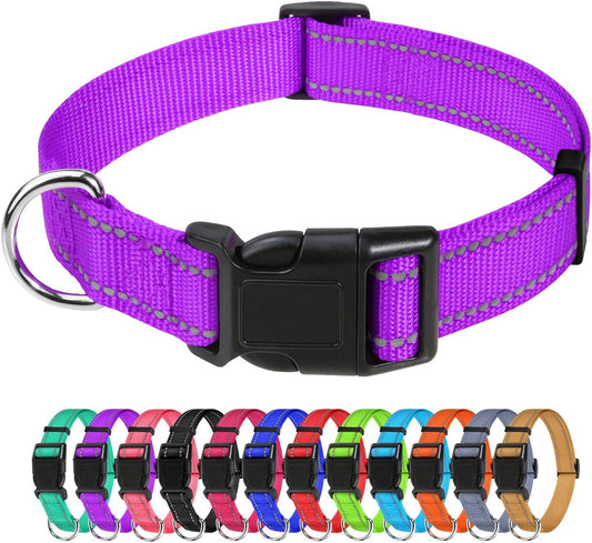 Tagme Reflective Nylon Dog Collars, Adjustable Classic Dog Collar with Quick Release Buckle for Puppy, Purple, 3/8" Width