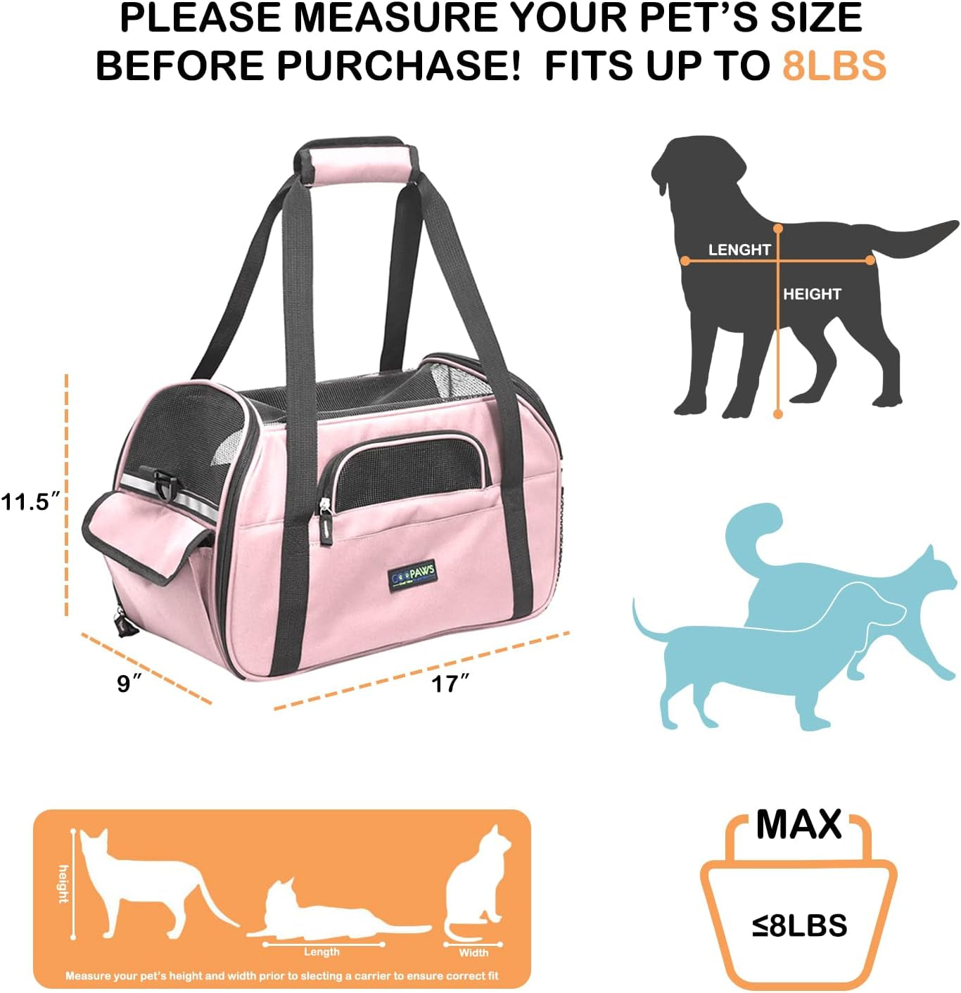 JESPET Soft-Sided Kennel Pet Carrier for Small Dogs, Cats, Puppy, Airline Approved Cat Carriers Dog Carrier Collapsible, Travel Handbag & Car Seat