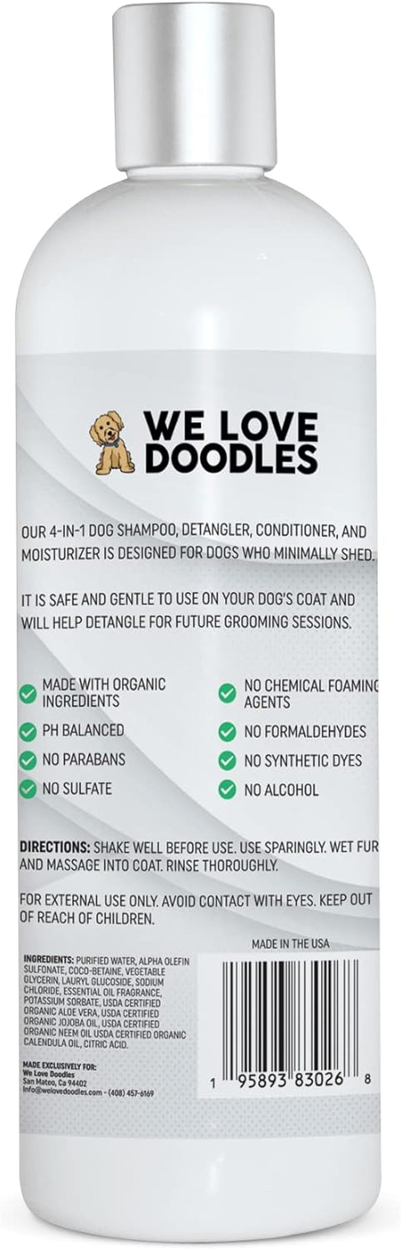 USDA Organic Dog Shampoo, Conditioner & Detangler - Best Shampoo for Goldendoodles, Poodles & Doodles - for Matted Pet Hair - Sensitive Skin Shampoo for Puppies - Made in the USA, 16OZ (Ocean Breeze)