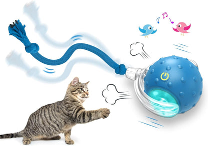 Interactive Cat Toys Ball for Indoor Cats Fast Rolling on Carpet, Chirping & Motion Activate Cat Toys (Blue)