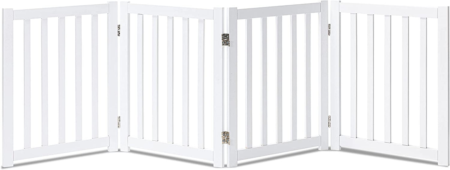 LZRS Solid Hardwood Freestanding Pet Gate,Wooden Dog Gates for Doorways,Nature Wood Dog Gates for the House,Dog Gate for Stairs,Freestanding Indoor Gate Safety Fence,White,24" Height-4 Panels