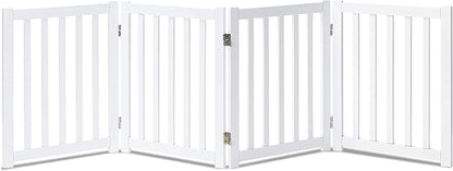 LZRS Solid Hardwood Freestanding Pet Gate,Wooden Dog Gates for Doorways,Nature Wood Dog Gates for the House,Dog Gate for Stairs,Freestanding Indoor Gate Safety Fence,White,24" Height-4 Panels