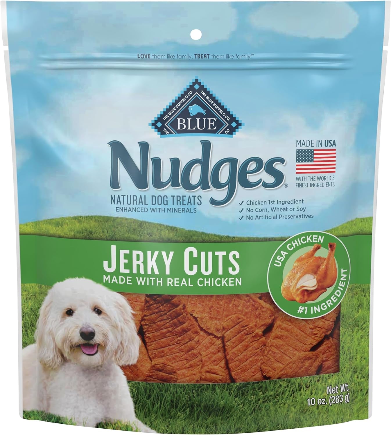 Blue Buffalo Nudges Jerky Cuts Natural Dog Treats, Chicken, 10Oz Bag