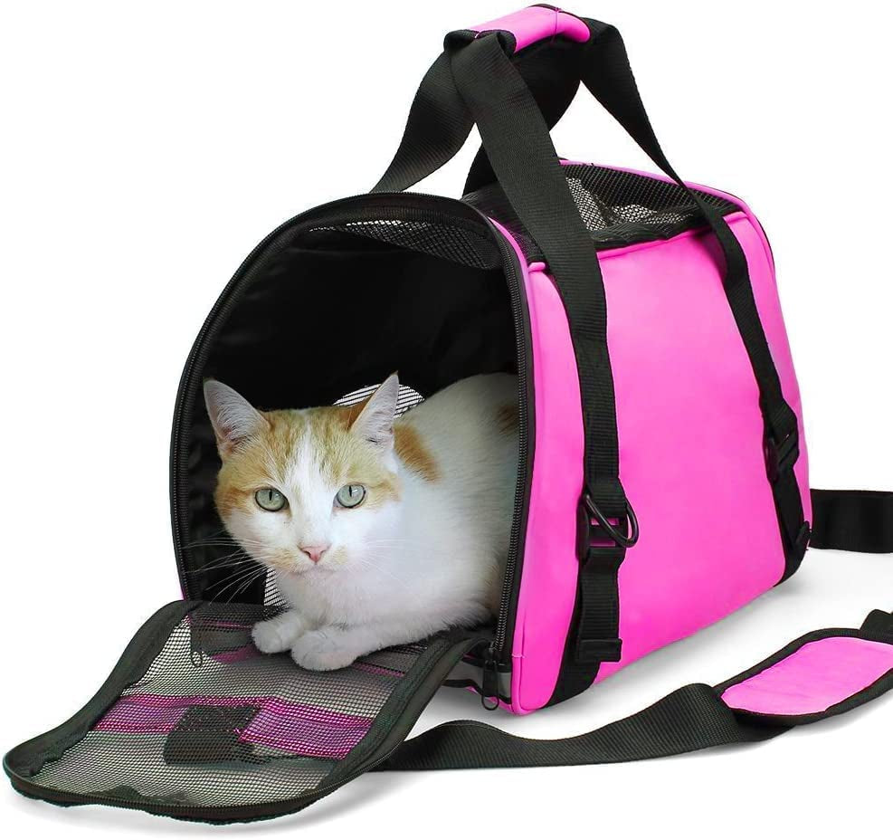 Cat Carrier,Soft-Sided Pet Travel Carrier for Cats,Dogs Puppy Comfort Portable Foldable Pet Bag Airline Approved (Medium-Rosered)