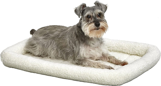 Midwest Homes for Pets Bolster Dog Bed 30L-Inch White Fleece Bed W/ Comfortable Bolster |Ideal for Medium Dog Breeds & Fits a 30-Inch Dog Crate|Easy Maintenance Machine Wash & Dry,30.0" X 21.0" X 2.5"