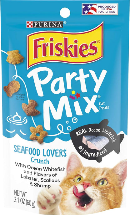 Friskies Made in USA Facilities Cat Treats, Party Mix Seafood Lovers Crunch - (10) 2.1 Oz. Pouches