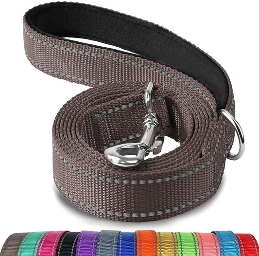 Joytale Double-Sided Reflective Dog Leash Heavy Duty,6 FT/5 FT/4 FT, Padded Handle Nylon Dogs Leashes for Small & Medium Dogs Walking, Brown, 4FT