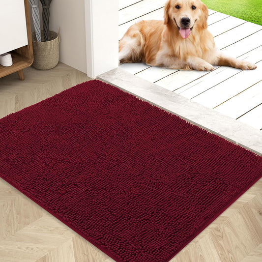 OLANLY Dog Door Mat for Muddy Paws, Absorbs Moisture and Dirt, Absorbent Non-Slip Washable Mat, Quick Dry Microfiber, Mud Mat for Dogs, Entry Indoor Door Mat for inside Floor(40X32 Inches, Burgundy)