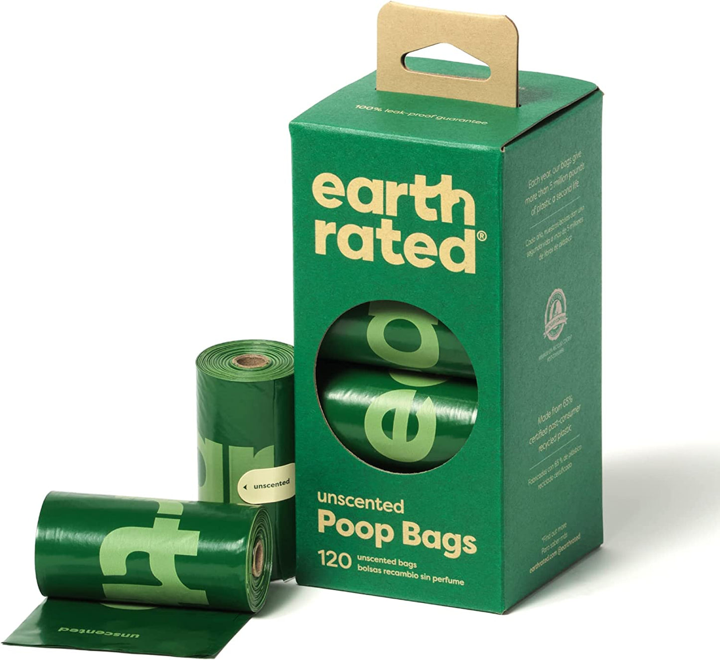 Earth Rated Dog Poop Bags, Guaranteed Leak Proof and Extra Thick Waste Bag Refill Rolls for Dogs, Unscented, 120 Count