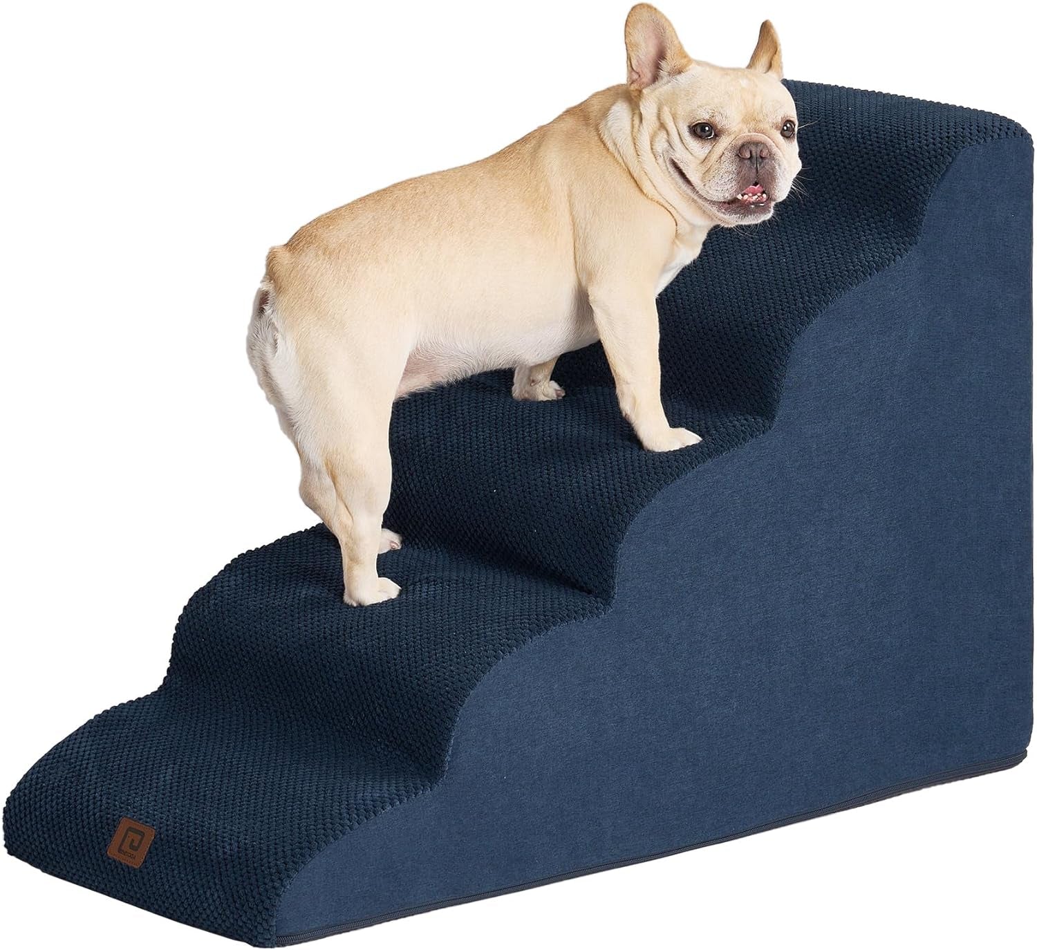 EHEYCIGA Curved Dog Stairs for High Beds 22.6" H, 5-Step Dog Steps for Small Dogs and Cats, Pet Stairs for High Bed Climbing, Non-Slip Balanced Pet Step Indoor, Navy