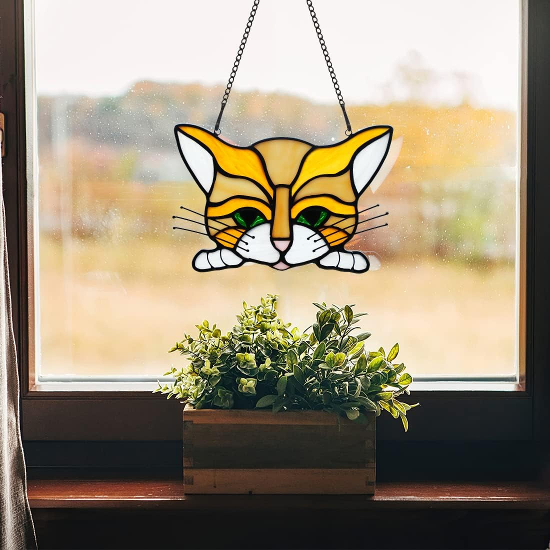 BOXCASA Orange Cat Decor Stained Glass Suncatchers for Windows,Cat Gifts for Cat Lovers Gifts for Women Stained Glass Window Hanging,Funny Cat Themed Gifts for Women Mom Grandma Friends