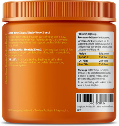 Zesty Paws Probiotics for Dogs - Digestive Enzymes for Gut Flora, Digestive Health, Diarrhea & Bowel Support - Clinically Studied DE111 - Dog Supplement Soft Chew for Pet Immune System - Chicken