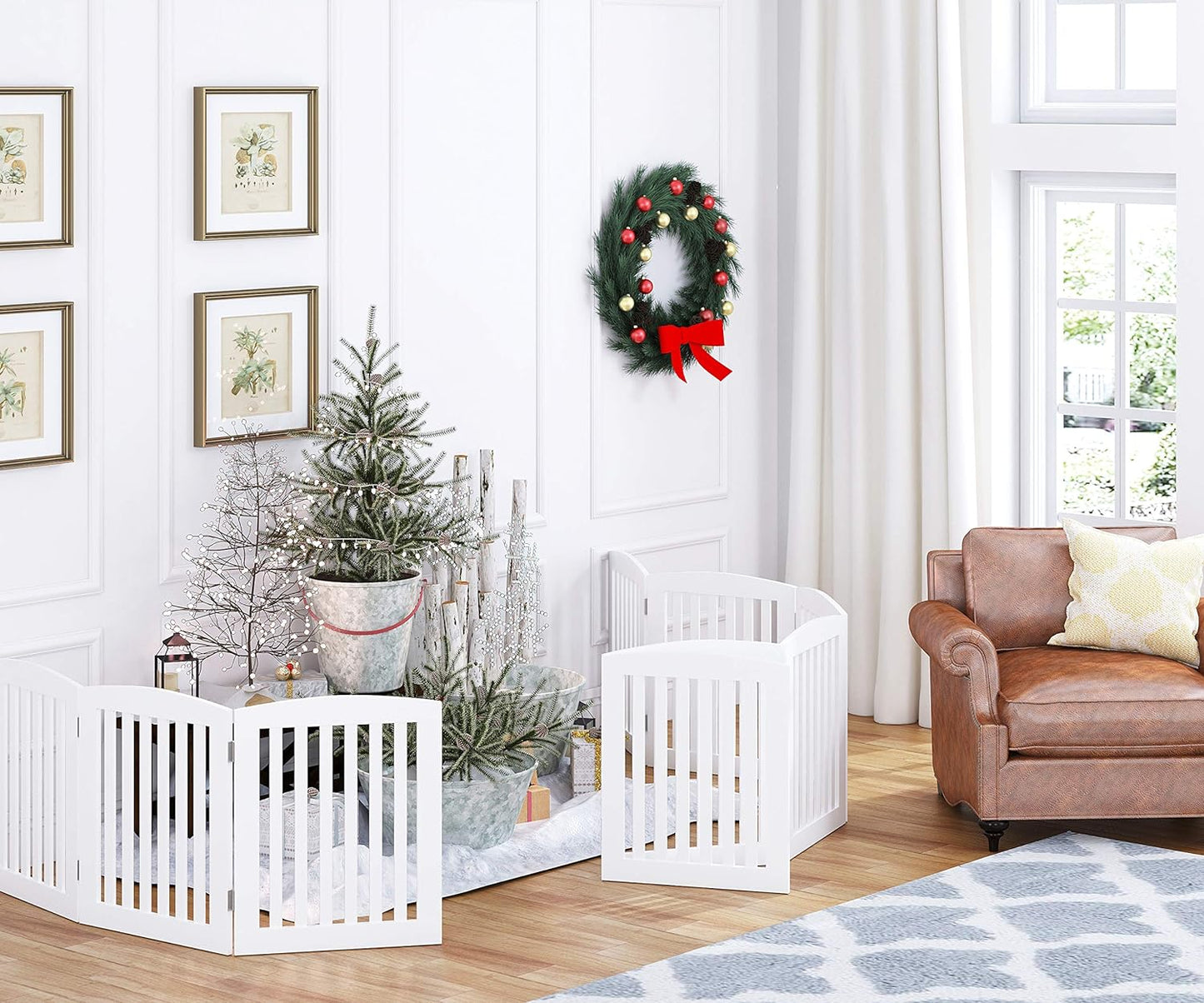 PAWLAND Wooden Freestanding Foldable Pet Gate for Dogs, 24 Inch 4 Panels Step over Fence, Dog Gate for the House, Doorway, Stairs, Extra Wide (Espresso, 24" Height-4 Panels)